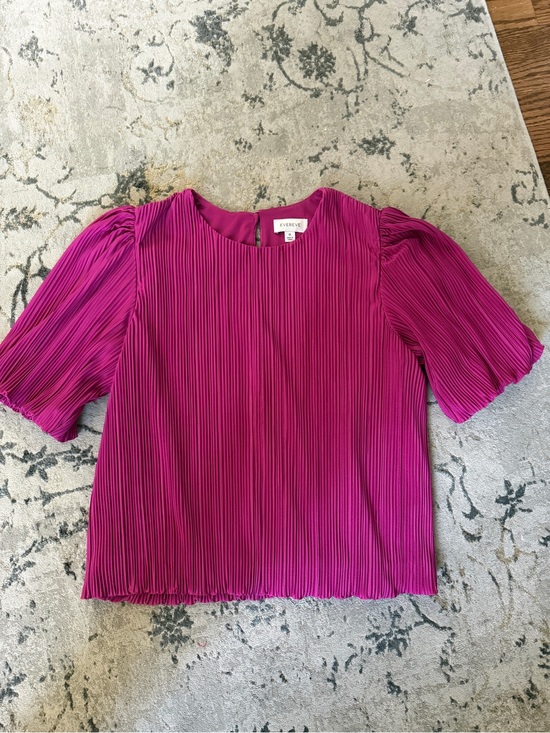 Evereve Tops - Evereve Magenta Pleated Short-Sleeve Blouse